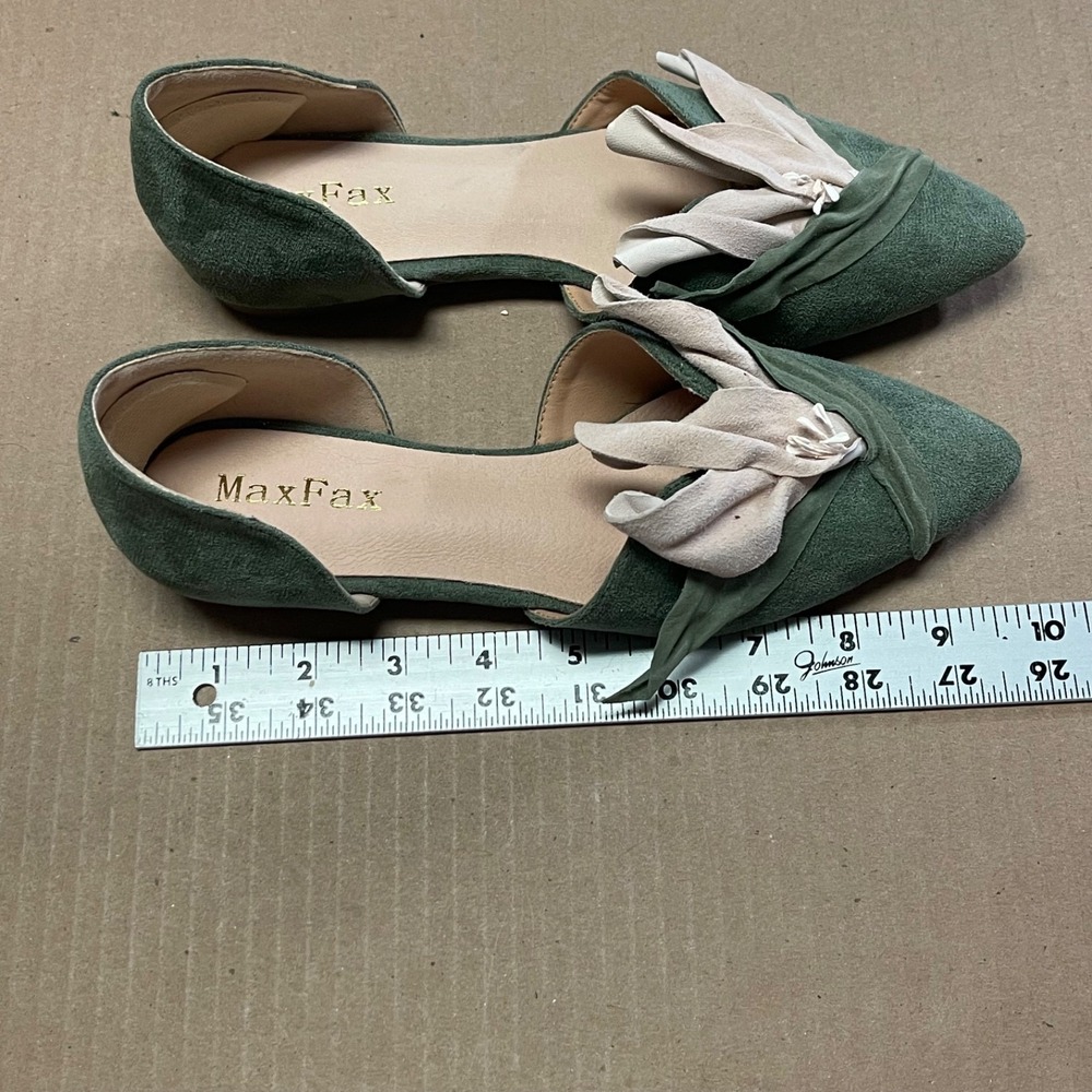 MaxFax Size 6 Green Eco-Suede D'Orsay Floral Petal Pointed Toe Flat Shoes NWOB - Picture 8 of 8